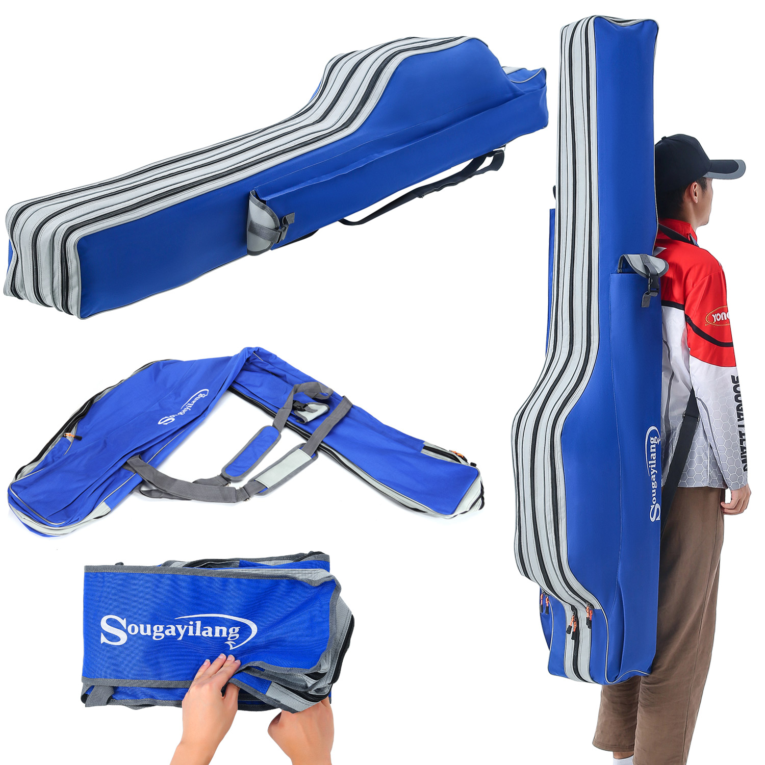 Fishing Rod Case - Sougayilang กระเป๋ากระเป๋าใส่เบ็ดตกปลาใส่เบ็ดตกปลา3ชั้น, กระเป๋าใส่เบ็ดตกปลา