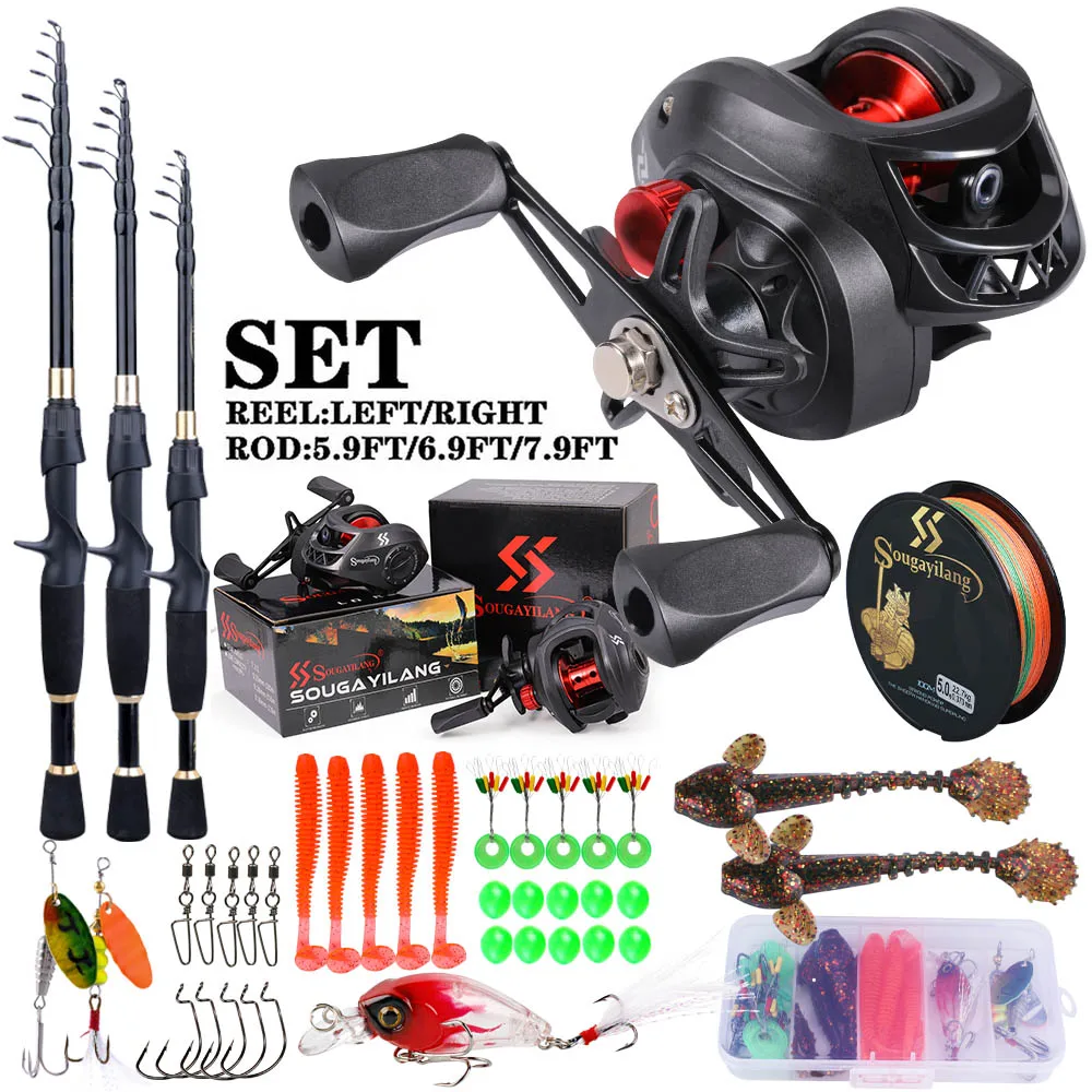 Fishing Rod Combo - Sougayilang เบ็ดตกปลาและรีลชุดเต็มรูปแบบ1.8-2.4เมตรคันเบ็ดตกปลาน้ำหนักเบาพิเศษ7.2:1อัตราทดเกียร์สำหรับน้ำจืด