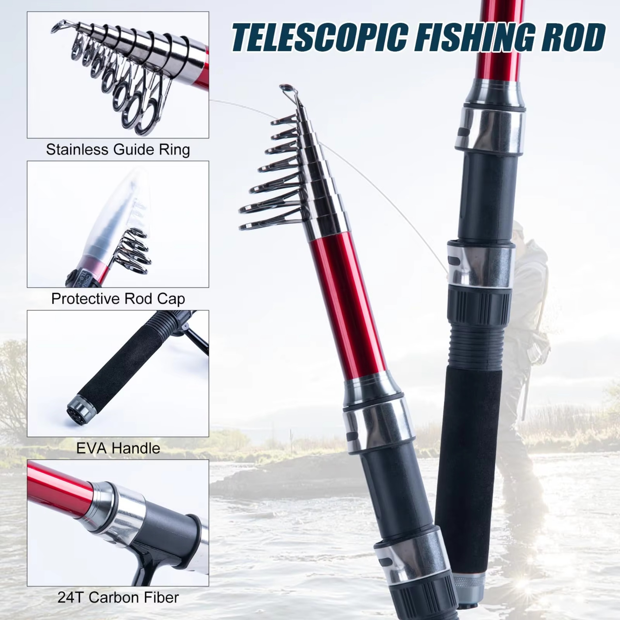 ชุดคันเบ็ดตกปลาแบบยืดหดได้ 2 ช - Fishing Rod Spinning บทวิจารณ์และราคา